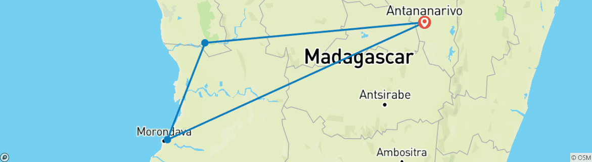 Carte du circuit 7 jours Meilleur Tour de Madagascar avec Avenue des Baobabs et Lémurien (Guide Privé & Jeep)