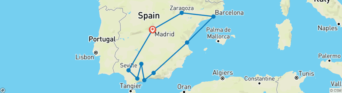 Image d'une carte montrant l'itinéraire du circuit