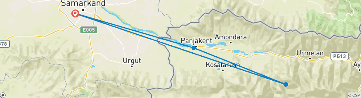 Map of Hiking tour to the Kulikalon and Alaudin lakes area