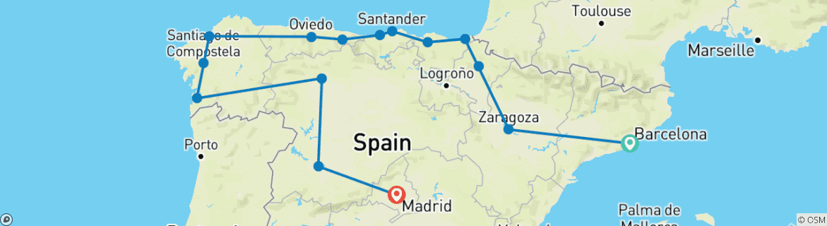 Karte mit der Reiseroute