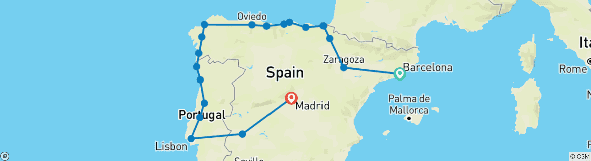 Image d'une carte montrant l'itinéraire du circuit