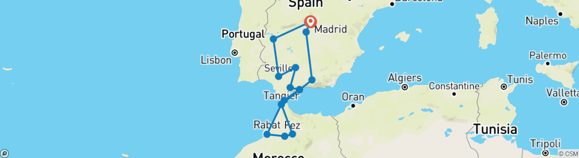 Image d'une carte montrant l'itinéraire du circuit