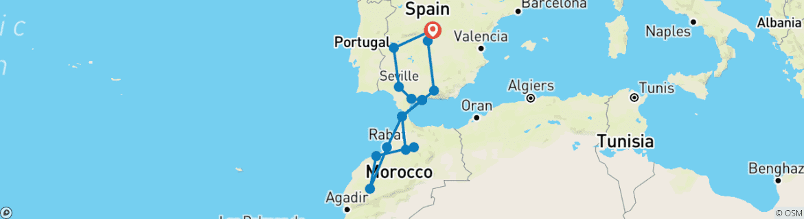 Image d'une carte montrant l'itinéraire du circuit