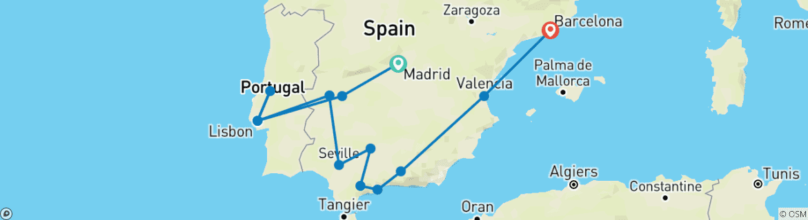 Carte du circuit Les points forts de l'Espagne et du Portugal