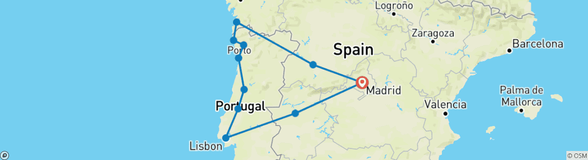Carte du circuit Castille, Galice et Portugal, 7 jours