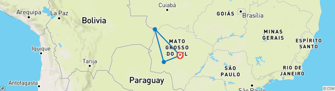 Map of Pantanal & Bonito Experience 6D/5N