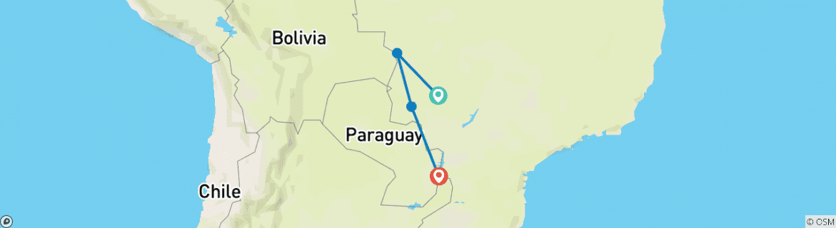 Map of Pantanal, Bonito & Iguazu Adventure 9D/8N (from Campo Grande)