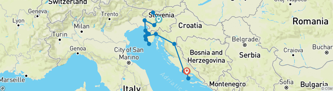 Karte mit der Reiseroute