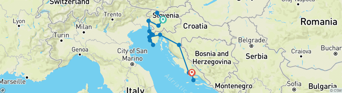 Map of Private - Balkan Extended from Ljubljana to Split