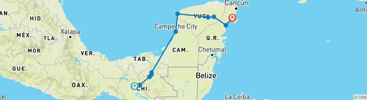 Karte mit der Reiseroute