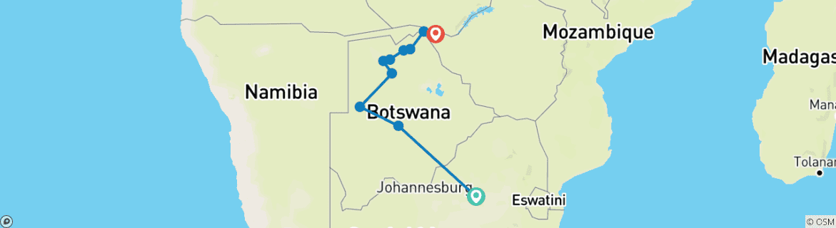 Carte du circuit Okavango et Chobe