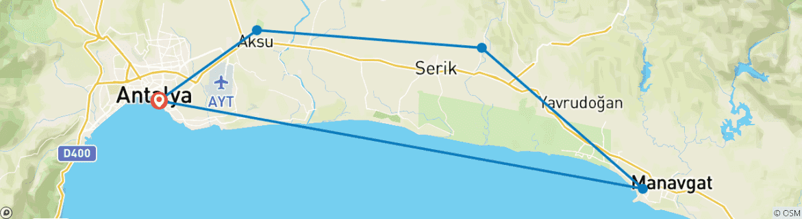 Foto van een kaart met de route van de rondreis