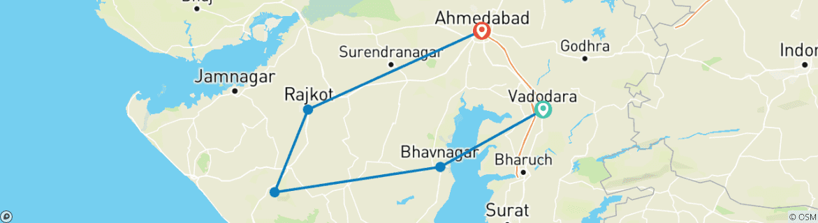 Map of Gujarat Splendor Tour: Surat to Ahmedabad Discovery