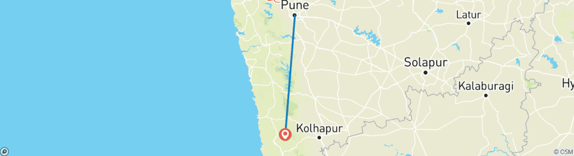 Map of Pune to Goa Wildlife and Beach Expedition