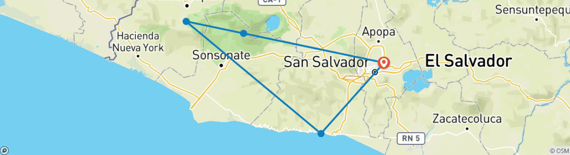 Map of El salvador Adventure Program