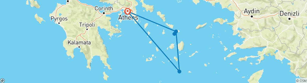 Kaart van Premium semi-privéreis - beleef Mykonos, Santorini & Athene