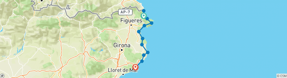 Image of a map showing the route of the tour