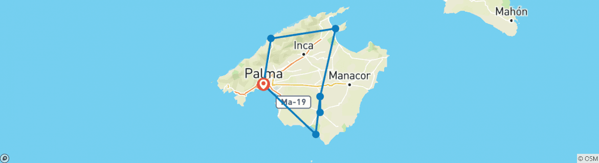 Image of a map showing the route of the tour