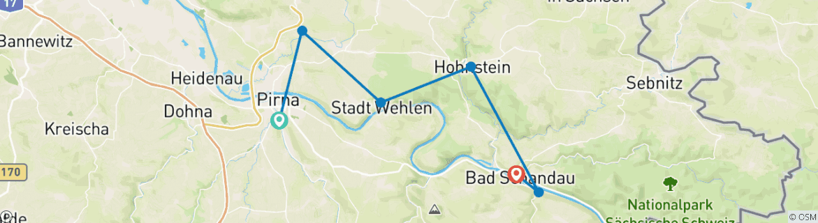 Image d'une carte montrant l'itinéraire du circuit