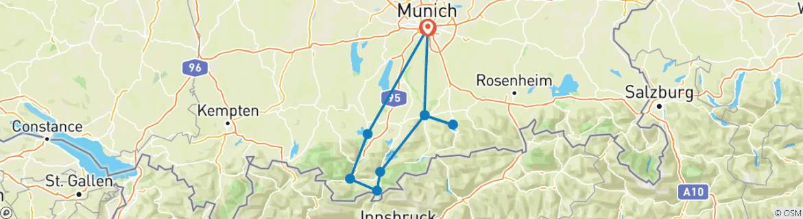 Foto van een kaart met de route van de rondreis