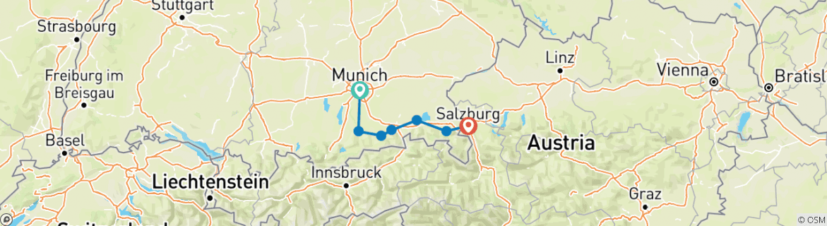 Foto van een kaart met de route van de rondreis