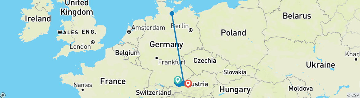 Karte mit der Reiseroute