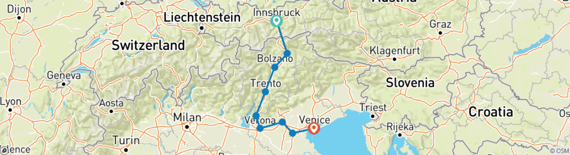 Map of Innsbruck-Venice: From The Golden Roof to The Sea 10 Days