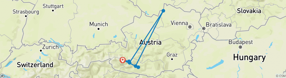Image of a map showing the route of the tour