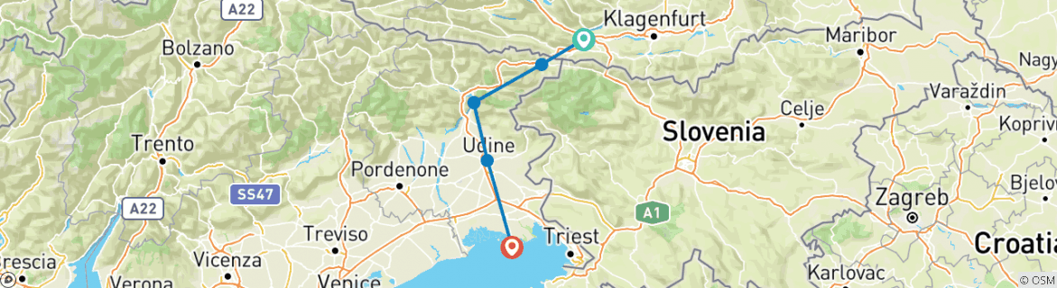 Karte von Alpe-Adria-Radweg II Villach-Grado 6 Tage (6 Tage)