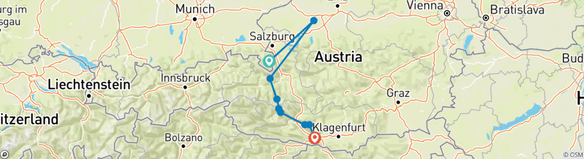 Karte von Vom Königssee zum Wörthersee - Alpenüberquerung 10 Tage (10 Tage)