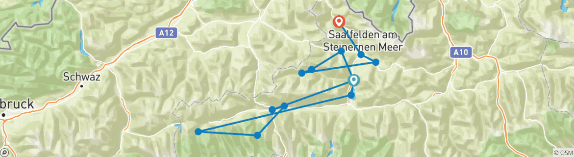 Image of a map showing the route of the tour
