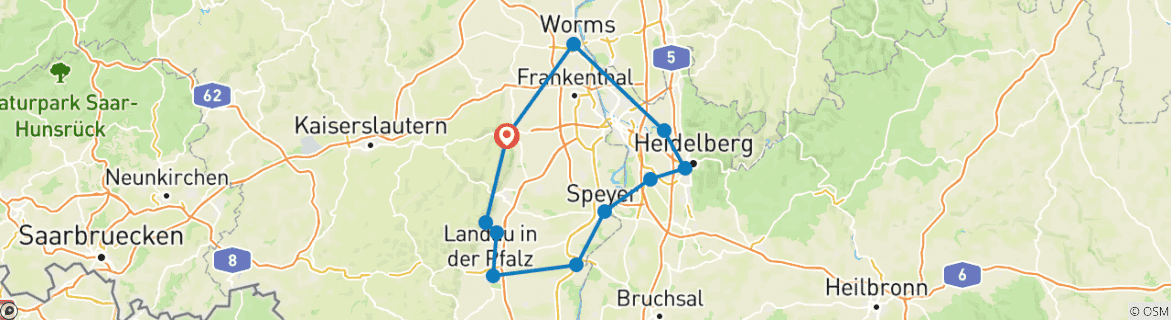 Karte mit der Reiseroute