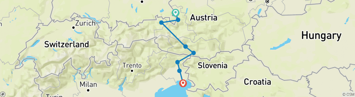 Karte von Alpe-Adria-Radweg Salzburg-Grado 10 Tage (10 Tage)