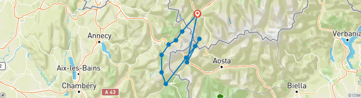 Karte von Rund um den Mont Blanc - das Herz der Alpen (12 Tage)