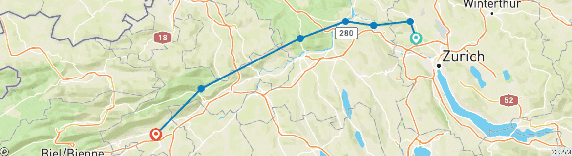 Image d'une carte montrant l'itinéraire du circuit