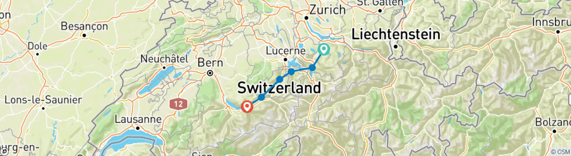 Image of a map showing the route of the tour
