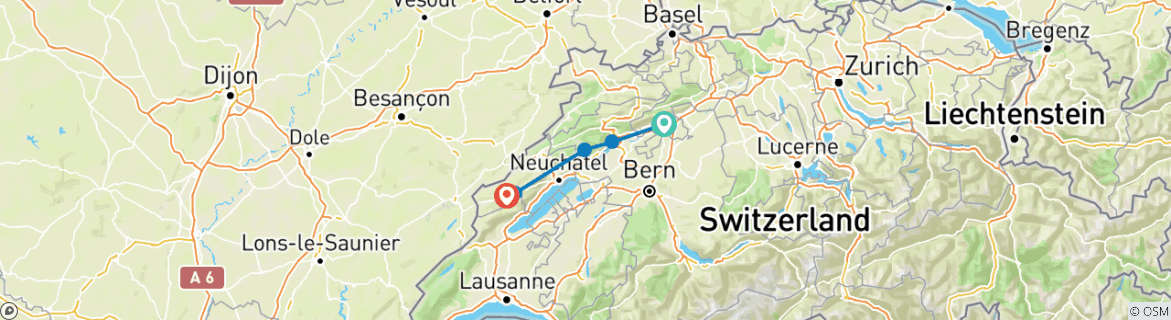 Image d'une carte montrant l'itinéraire du circuit