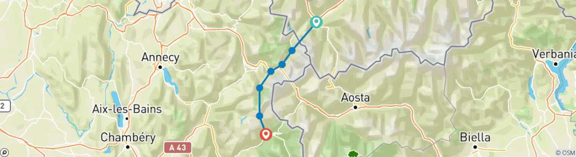 Karte von Tour Mont Blanc West (7 Tage)