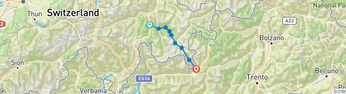 Image d'une carte montrant l'itinéraire du circuit