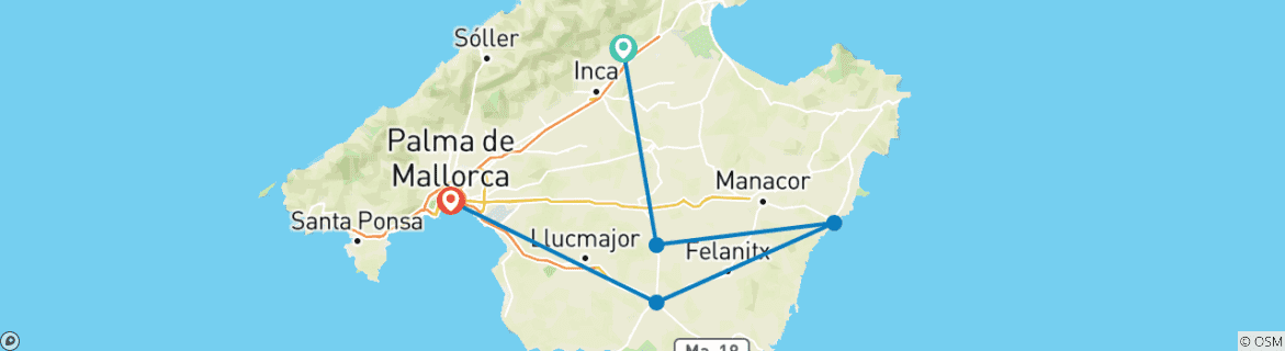 Image d'une carte montrant l'itinéraire du circuit