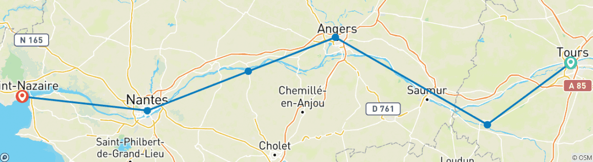 Image d'une carte montrant l'itinéraire du circuit