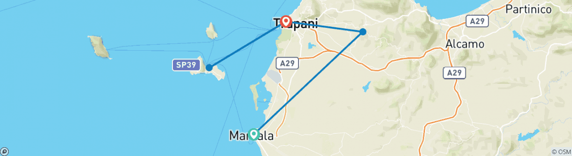 Image d'une carte montrant l'itinéraire du circuit