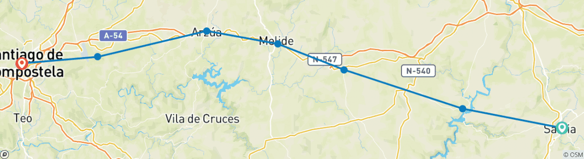 Image of a map showing the route of the tour