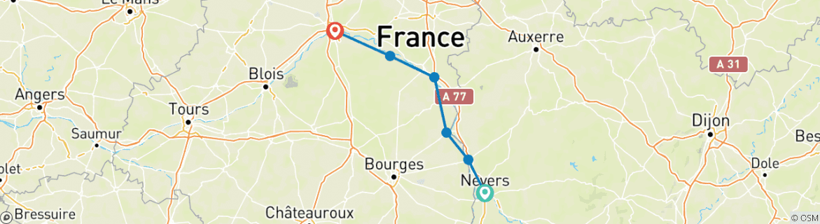 Image d'une carte montrant l'itinéraire du circuit