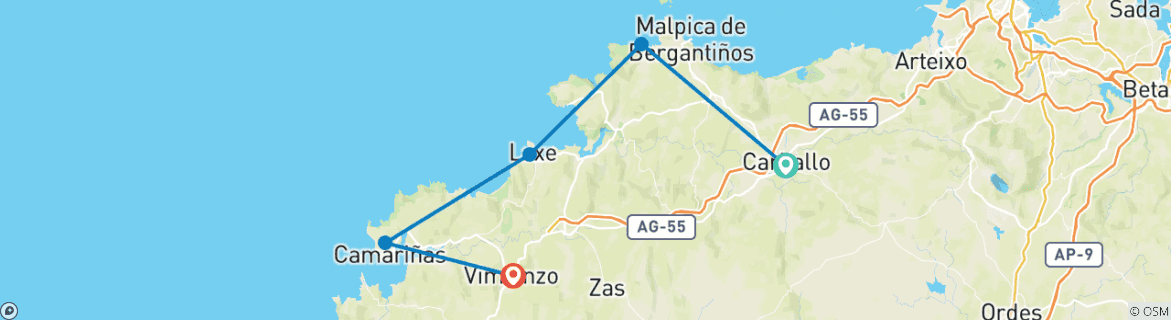 Image d'une carte montrant l'itinéraire du circuit