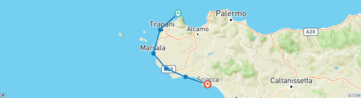 Image d'une carte montrant l'itinéraire du circuit