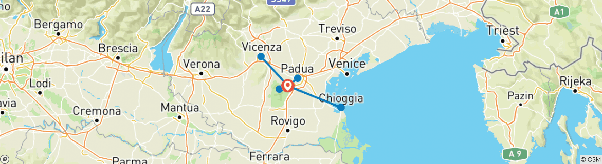 Foto van een kaart met de route van de rondreis