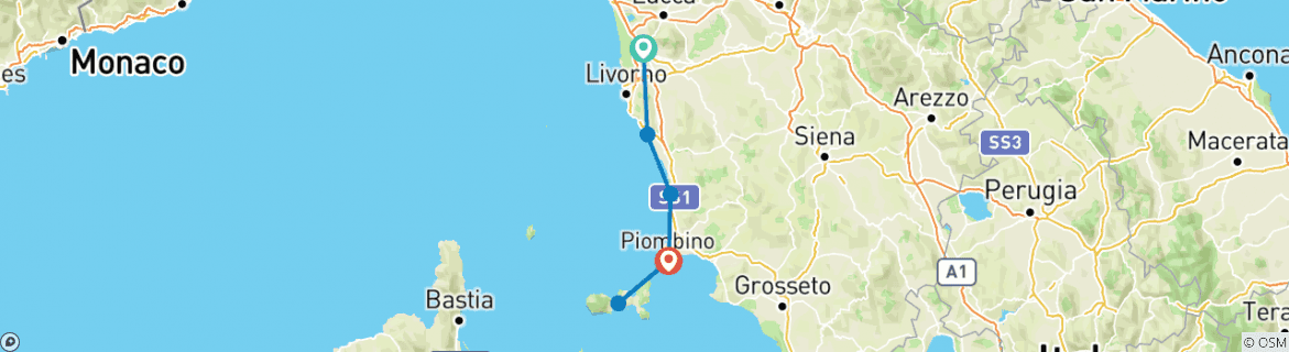 Karte mit der Reiseroute