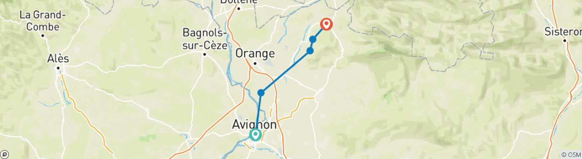 Image d'une carte montrant l'itinéraire du circuit