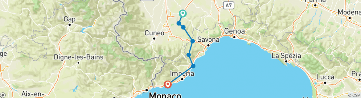 Karte mit der Reiseroute